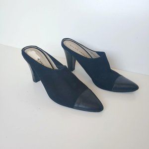 Ellen Tracy Size 7 Lucky Slip On Mule Black Cone Heel Y2K Almond Toe